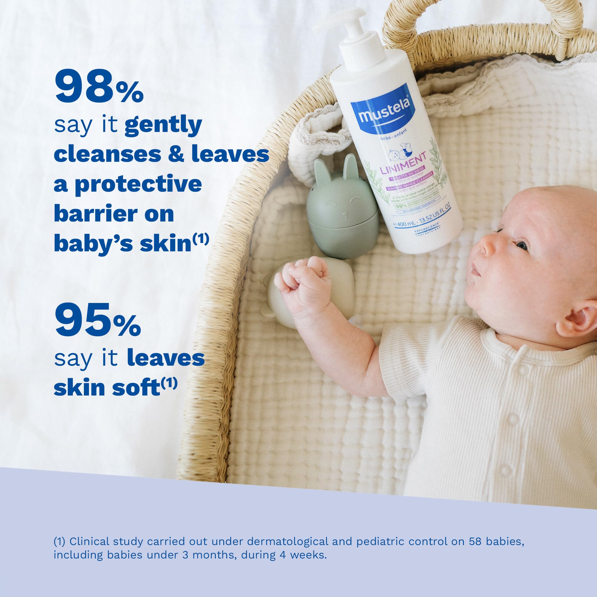 Mustela Liniment fragrance-free formula supports sensitive skin comfort.