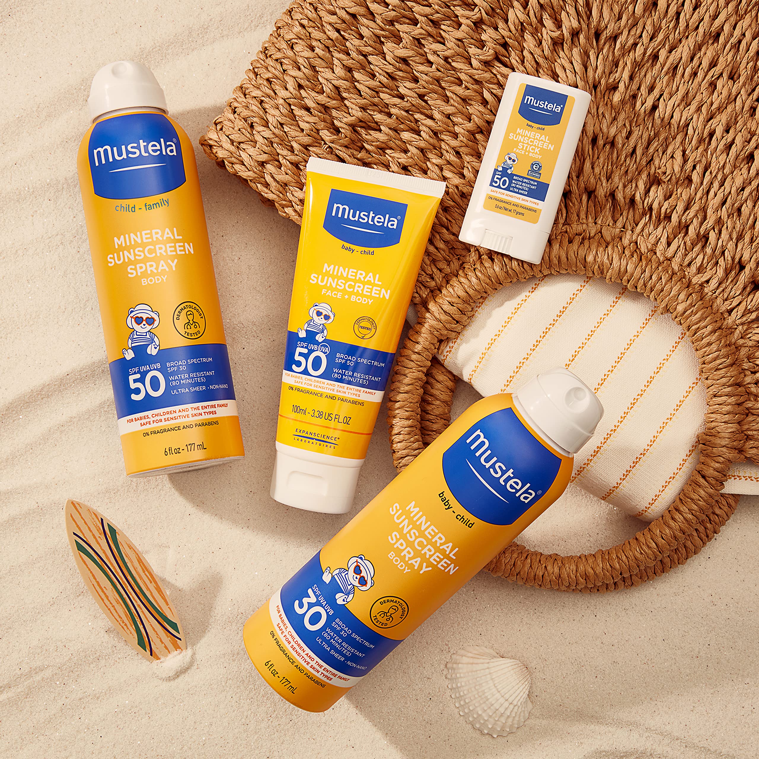 Mustela Mineral Sunscreen Spray water resistance up to 80 minutes during activity