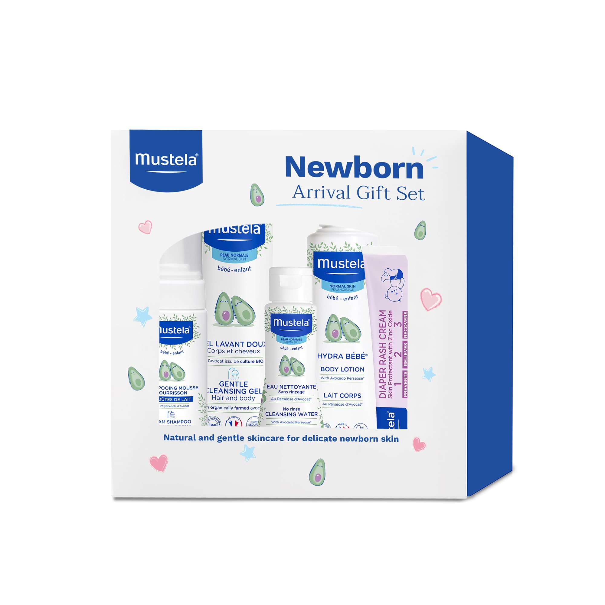 Mustela newborn arrival gift set in a deluxe keepsake box for gifting.