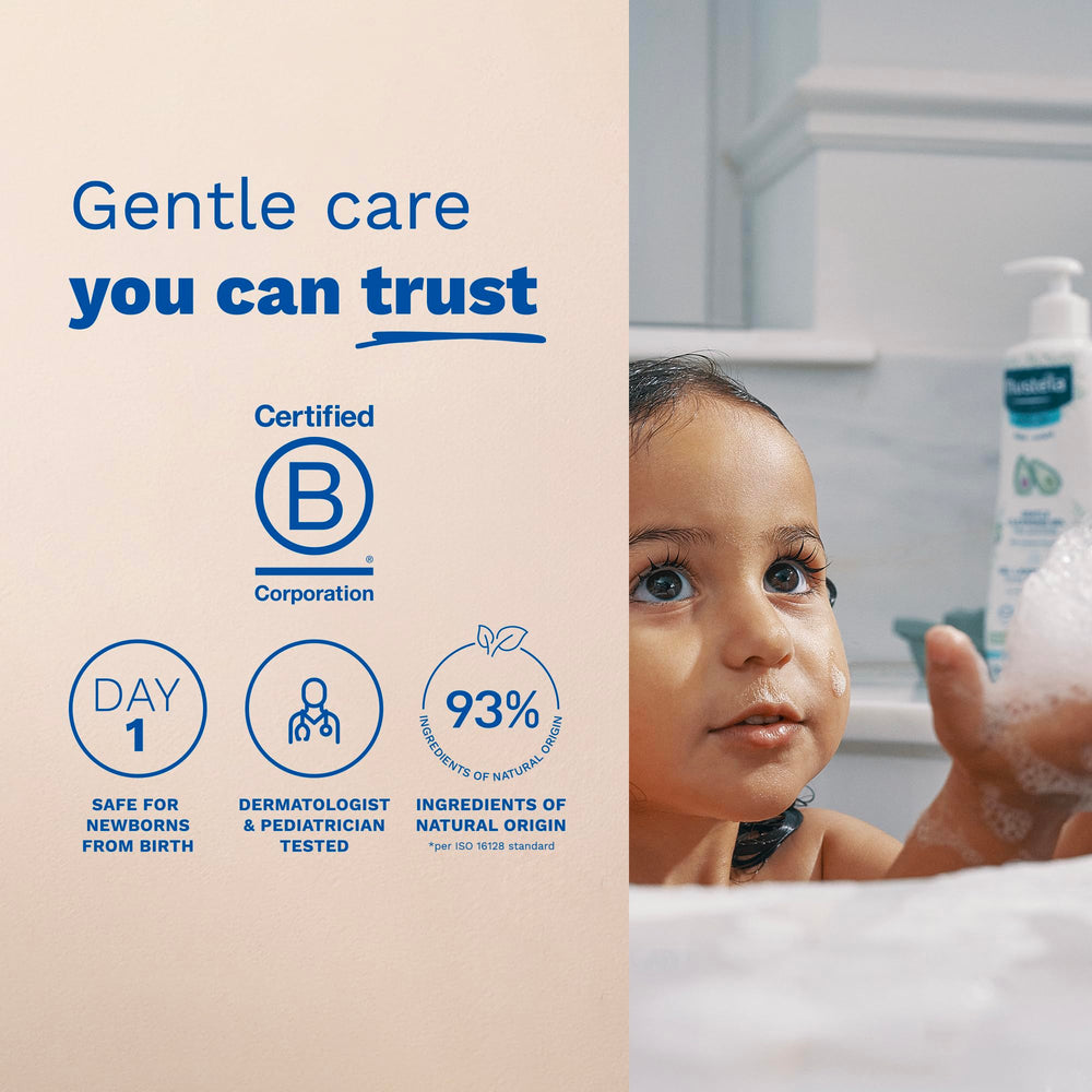 Mustela 90 percent plant-based formula illustration for sensitive skin.