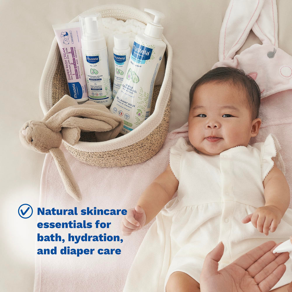 Mustela plant-based formulas support gentle newborn skincare routines.