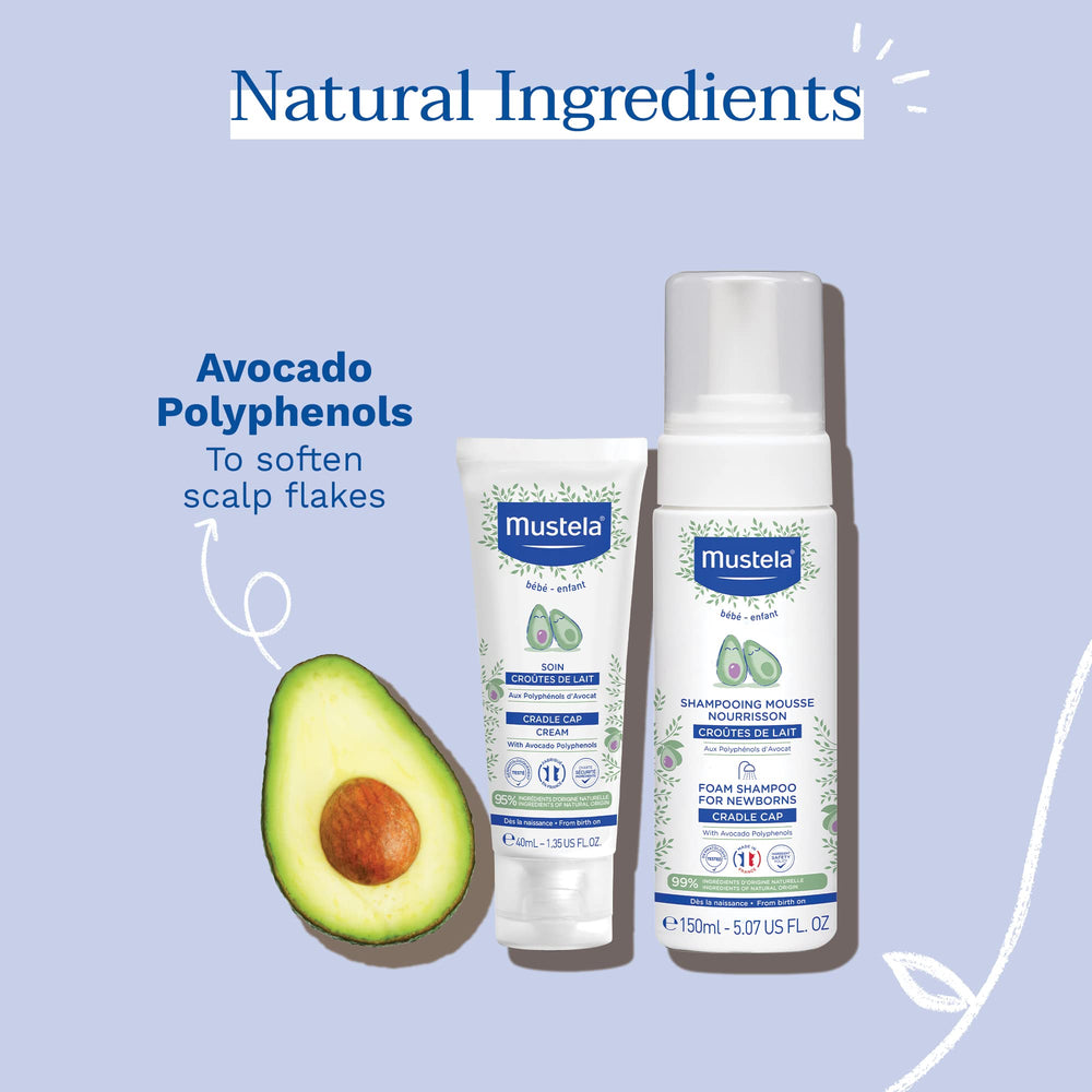 Plant-based ingredients highlight the Mustela cradle cap formula