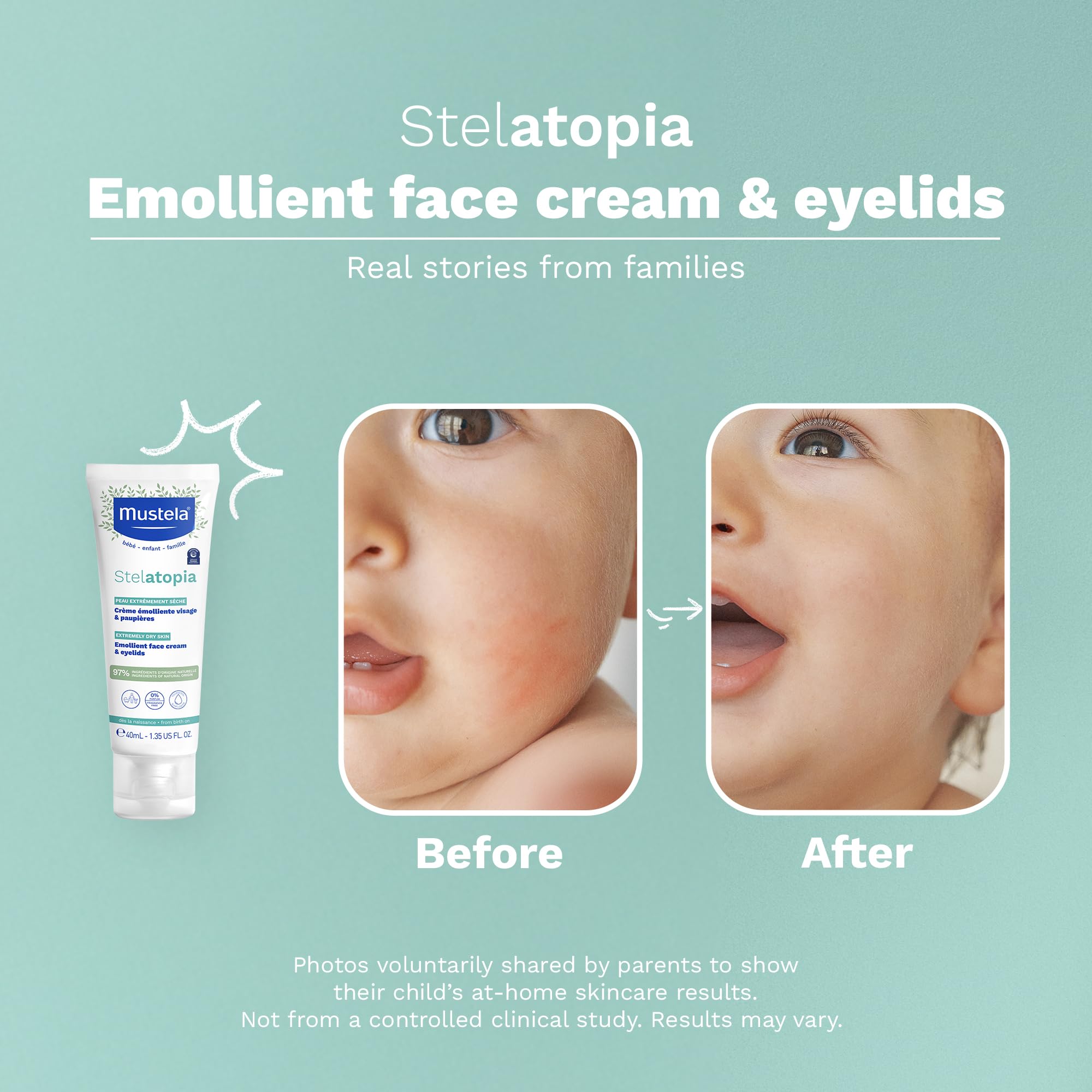 Mustela Stelatopia fragrance-free packaging communicates gentle care