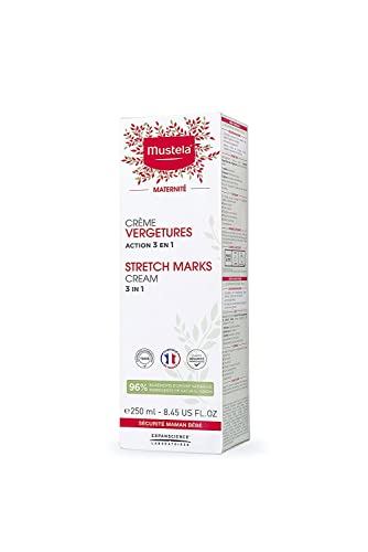Mustela Stretch Marks Cream label closeup highlighting natural formula