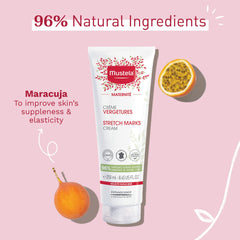 Mustela Stretch Marks Cream swatch on skin showing light texture