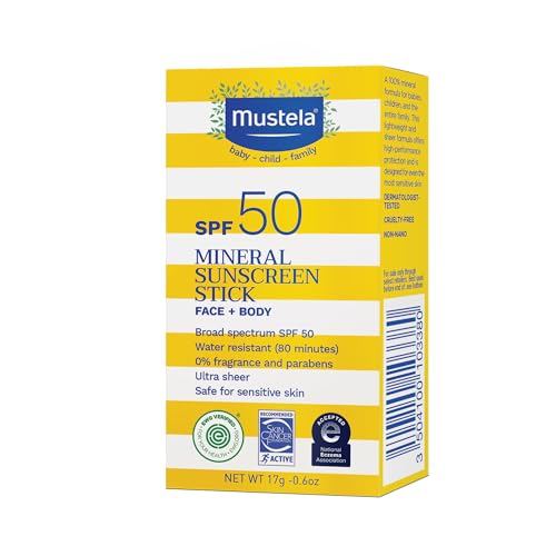 Mustela Sunscreen Stick application shows a smooth glide for easy coverage.