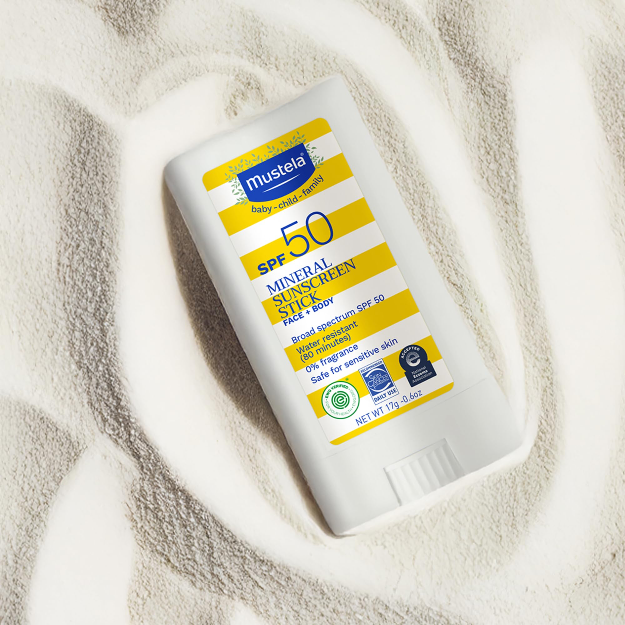 Mustela Compact packaging designed for on-the-go sunscreen application.