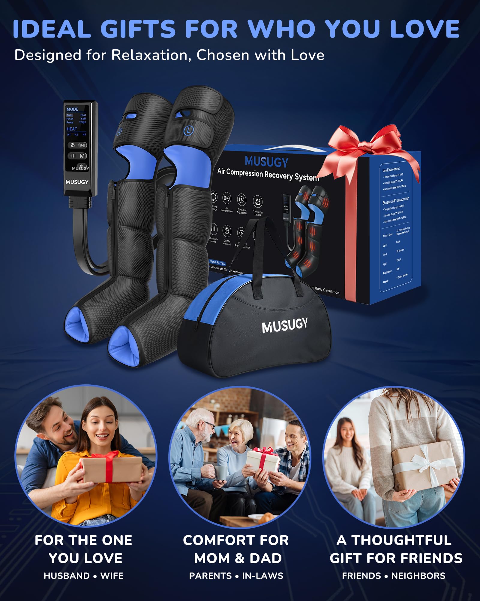 Musugy leg massager durable materials and storage bag simplify care
