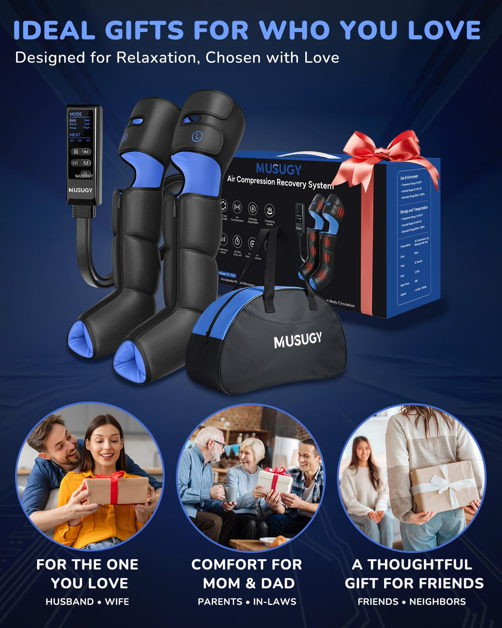 Musugy leg massager durable materials and storage bag simplify care