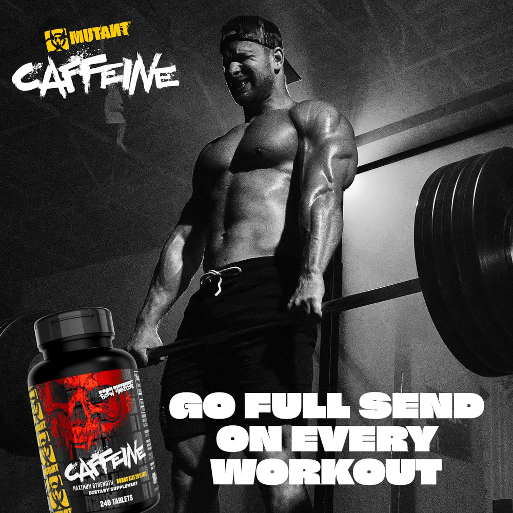 Mutant Caffeine Pills bottle side view highlighting easy dosing
