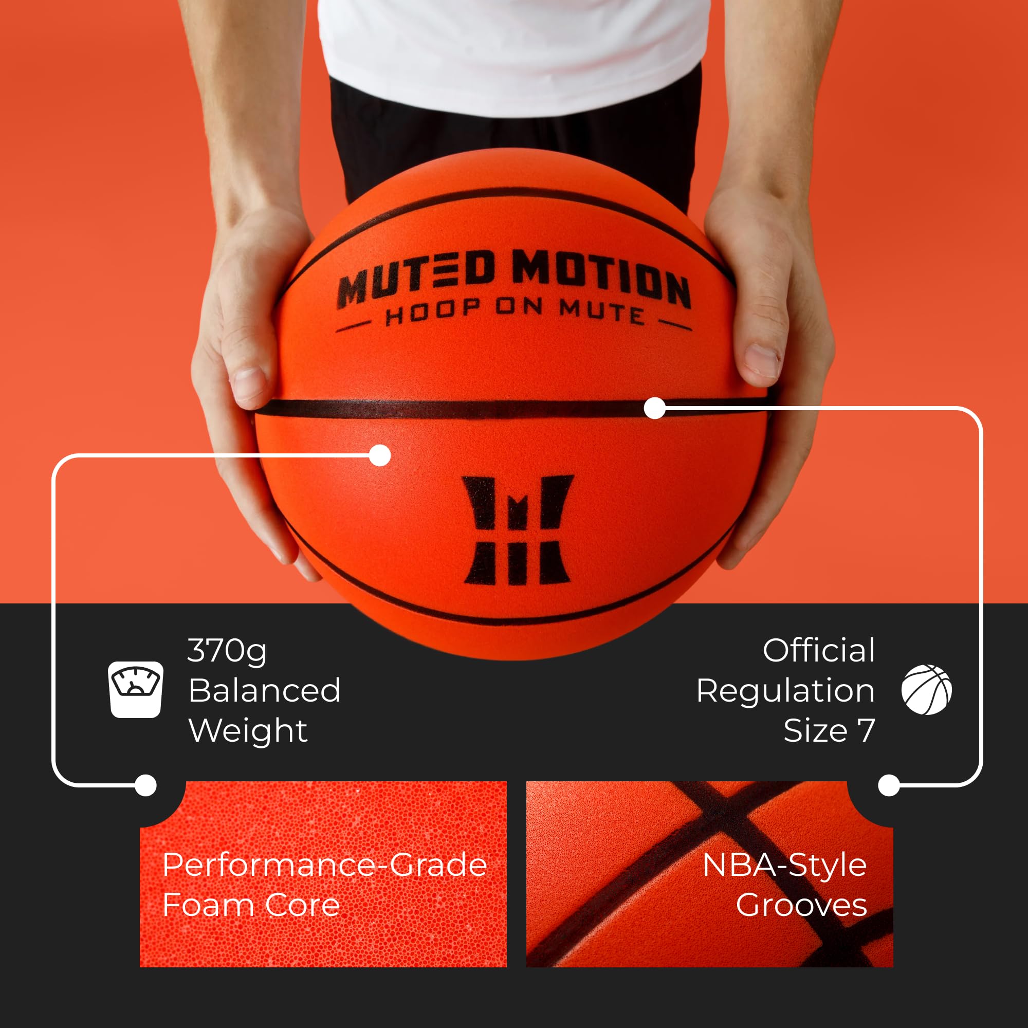 Muted Motion deep grooves provide real-feel dribbling and control.