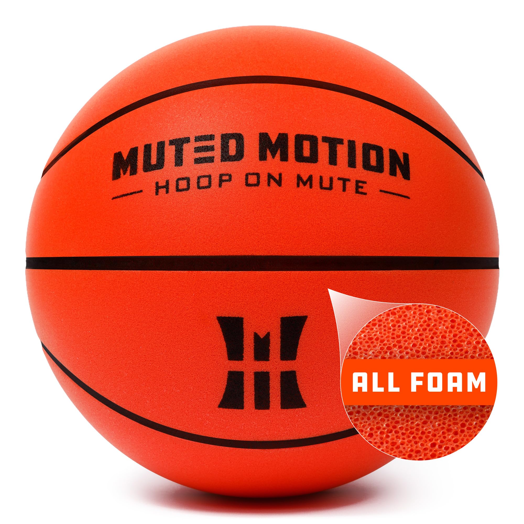 Muted Motion kids-friendly basketball designed for safe, quiet training indoors.