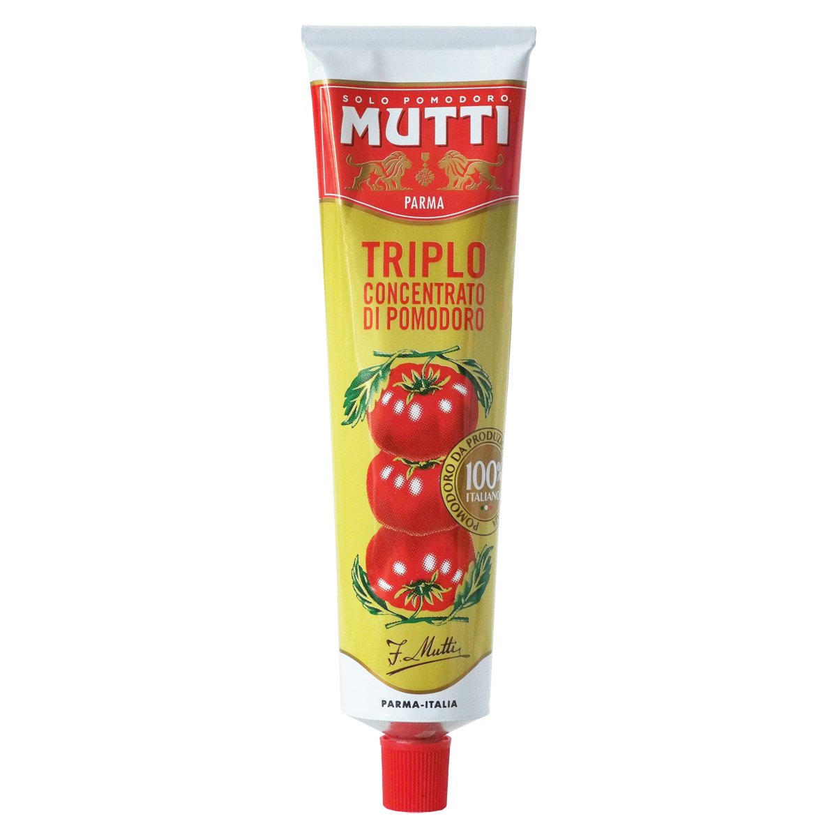 Mutti triple concentrated tomato paste tube close-up highlights bold flavor for recipes