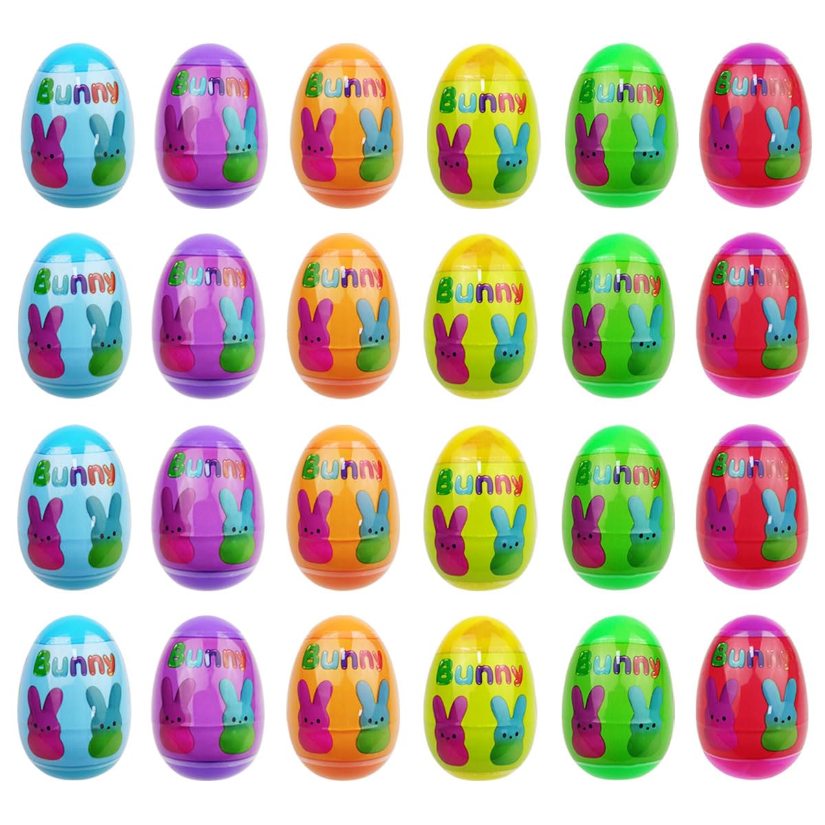 Slow rising bunny toys inside eggs add tactile play value.