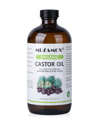 MUZAMOX castor oil in amber glass bottle for purity and smooth pouring