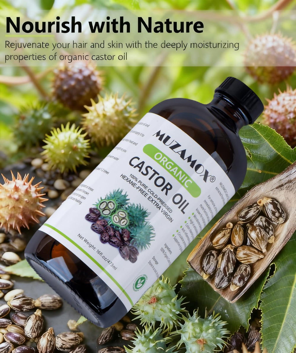 MUZAMOX castor oil supports gentle scalp massage in hair care