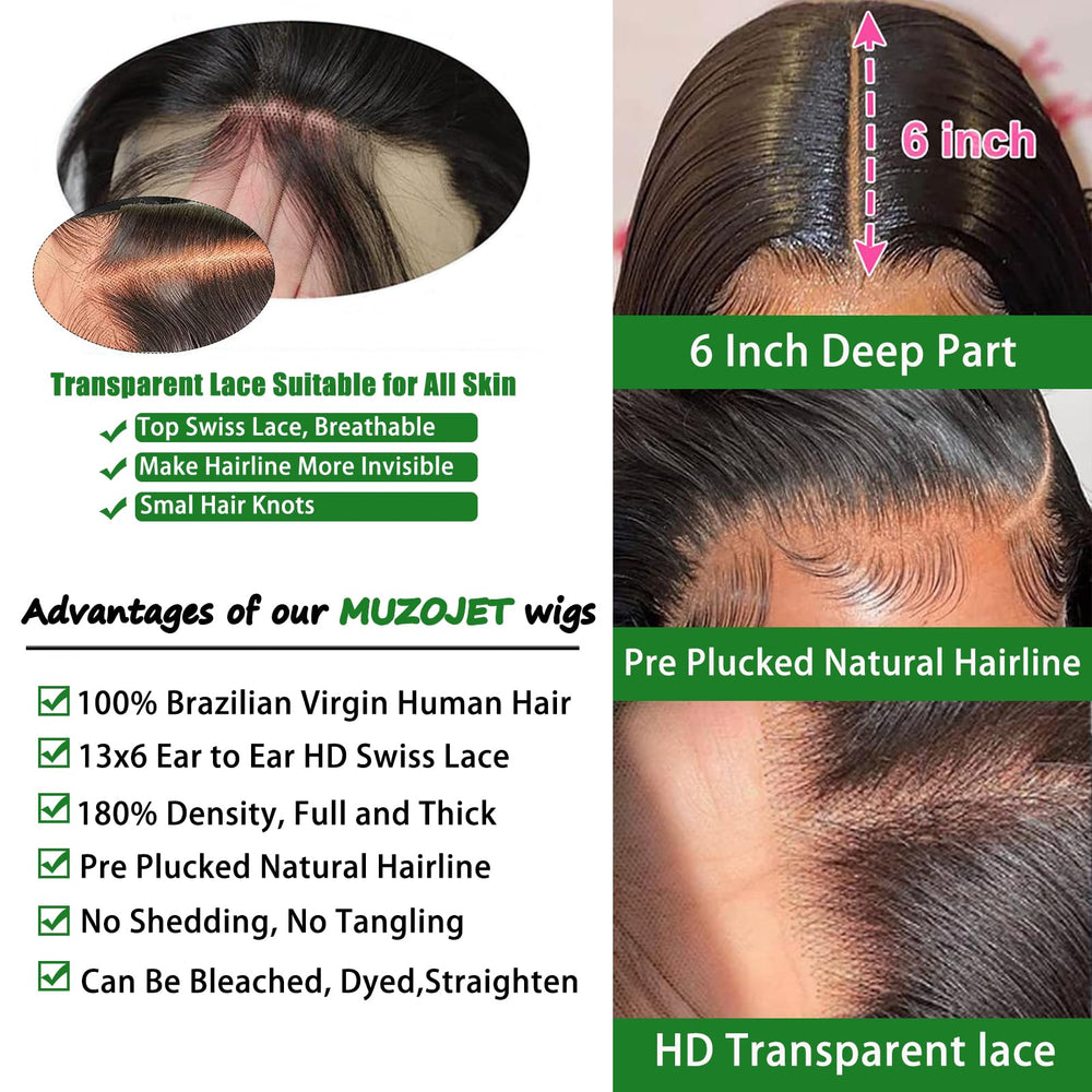 MUZOJET HD transparent lace front for seamless scalp appearance