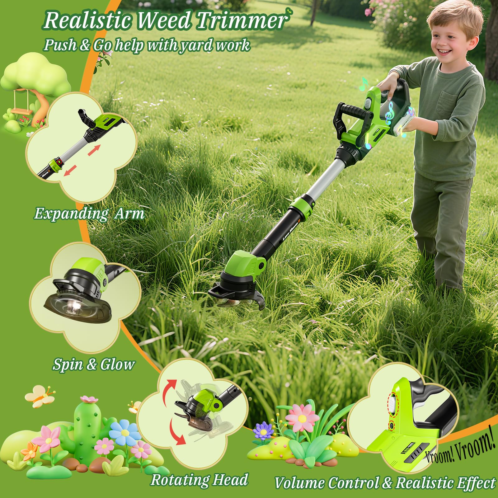 MUZREES 3-in-1 leaf blower toy with realistic sound for active play