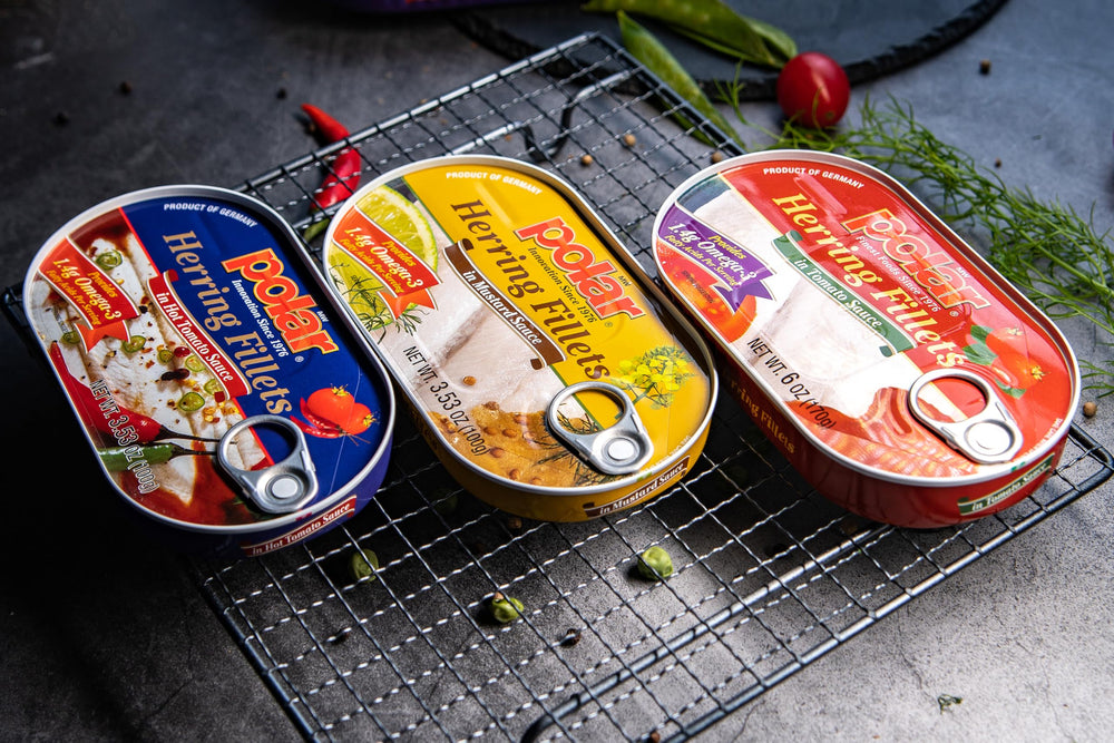 MW Polar herring on a plate, ideal for quick protein snacks.