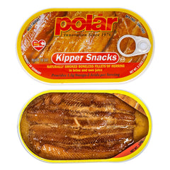 MW Polar kipper snacks ready-to-eat can, no prep needed.