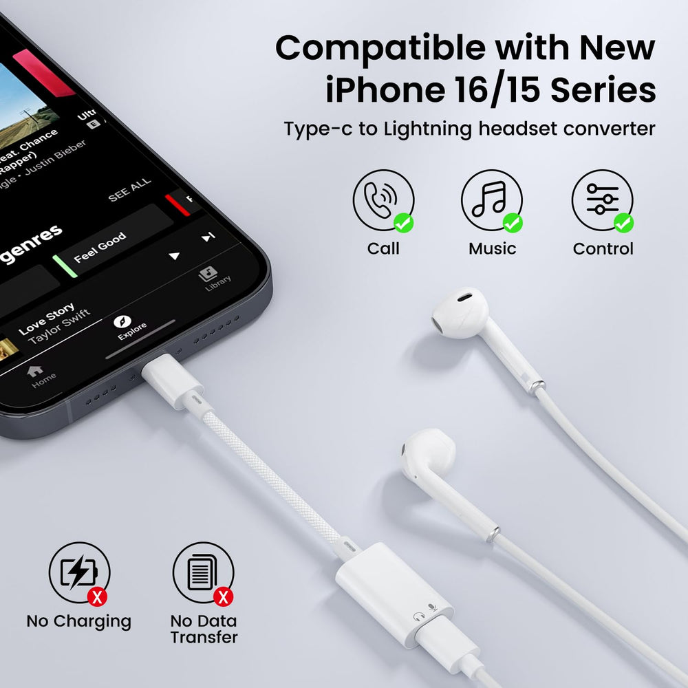 Mxcudu adapter in use demonstrating seamless Lightning EarPods audio with USB-C device.