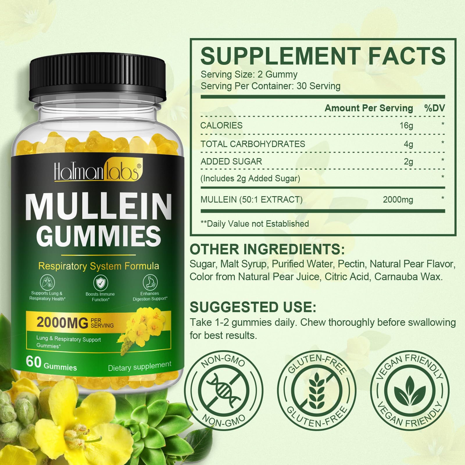 MXCZBSM Mullein Gummies texture close-up highlighting natural ingredients