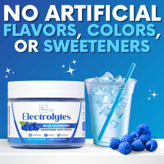Blue Raspberry electrolytes powder being scooped for a post workout hydration.