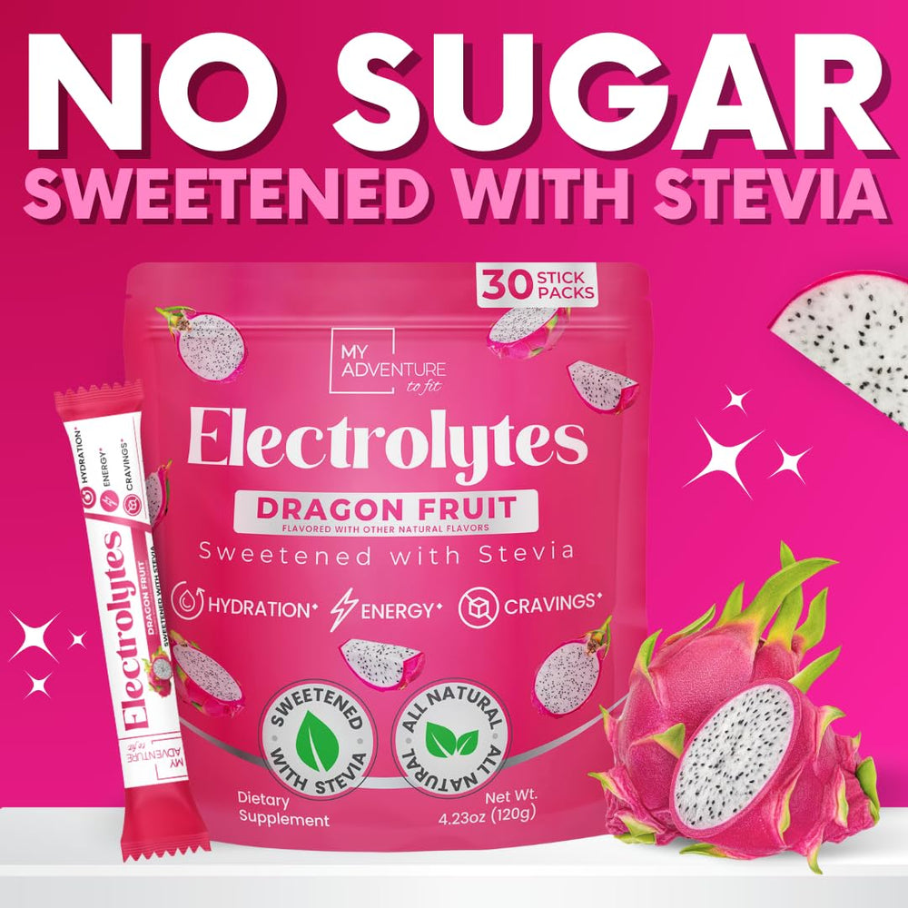 My Adventure to Fit Dragon Fruit Electrolytes Stick ingredients highlight Stevia sweetness