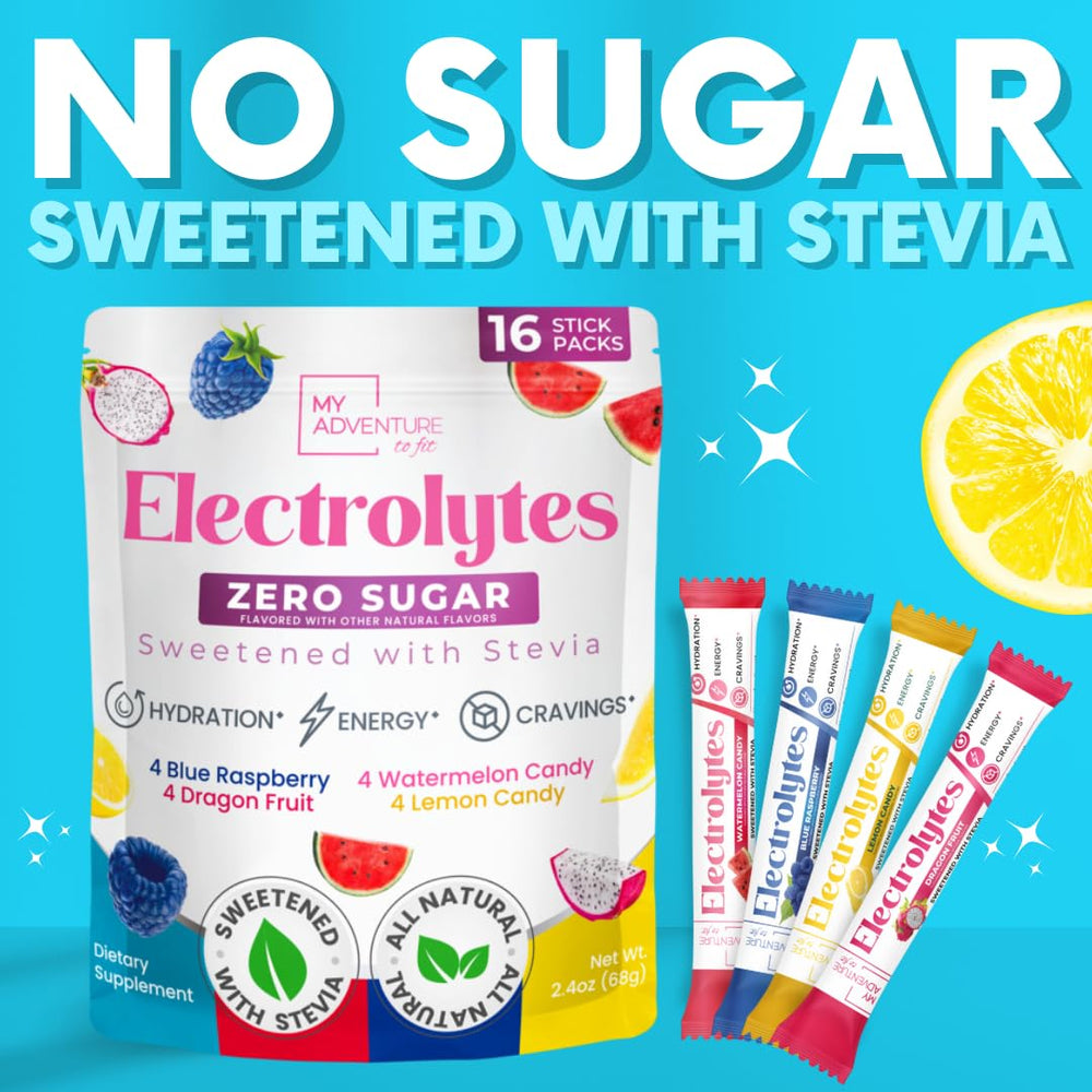 My Adventure to Fit electrolytes keto-friendly packaging for on-the-go hydration.
