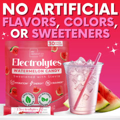 My Adventure to Fit Watermelon Electrolytes label close-up showing sugar-free formula