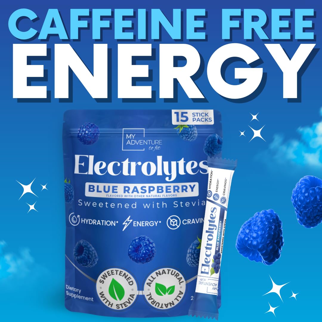 My Adventure to Fit Zero Sugar blue raspberry glass with ice signals refreshing flavor.