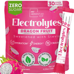 My Adventure to Fit Dragon Fruit Electrolytes Stick poured into a glass for refreshing hydration