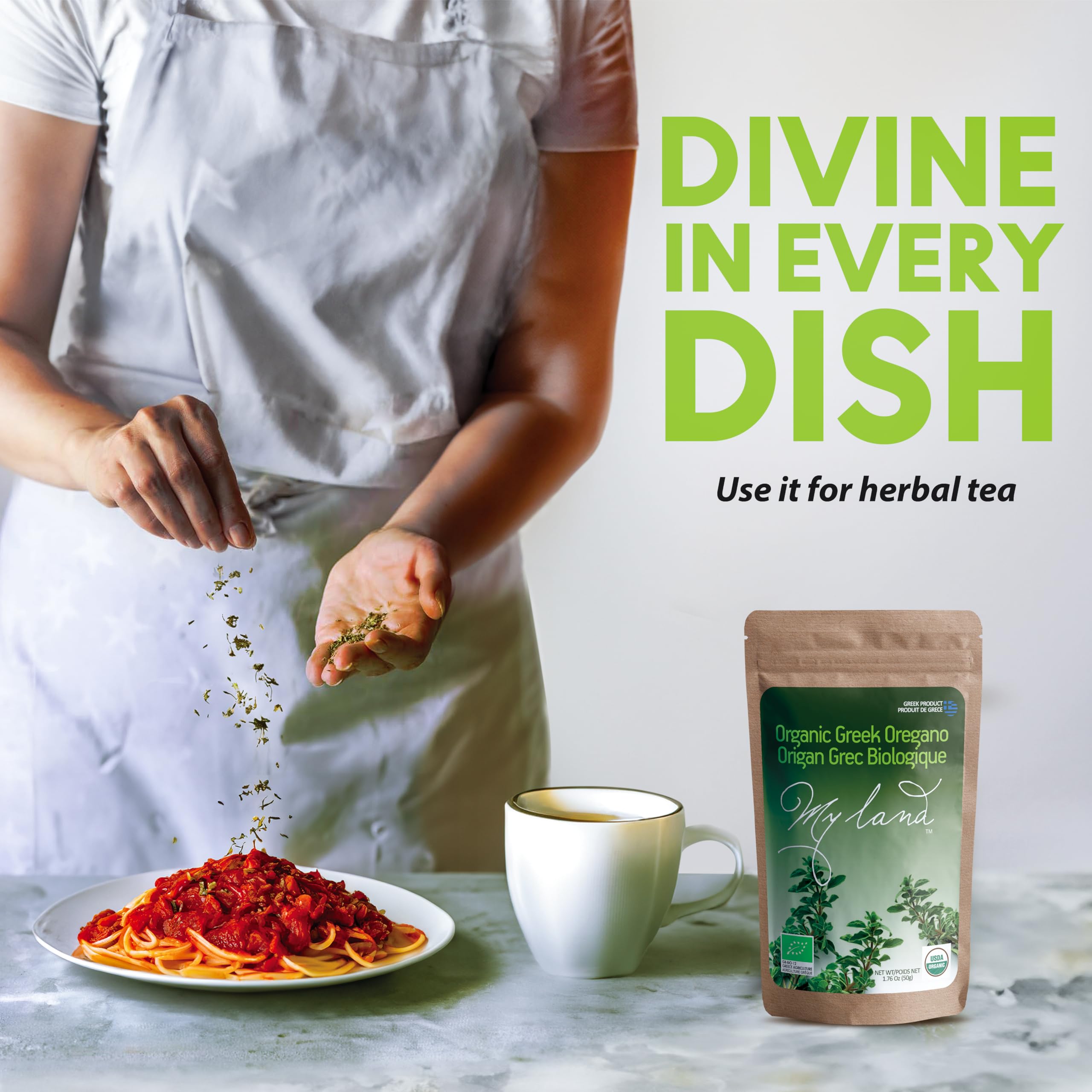 MY LAND oregano aroma enhances a Mediterranean dish in the skillet.