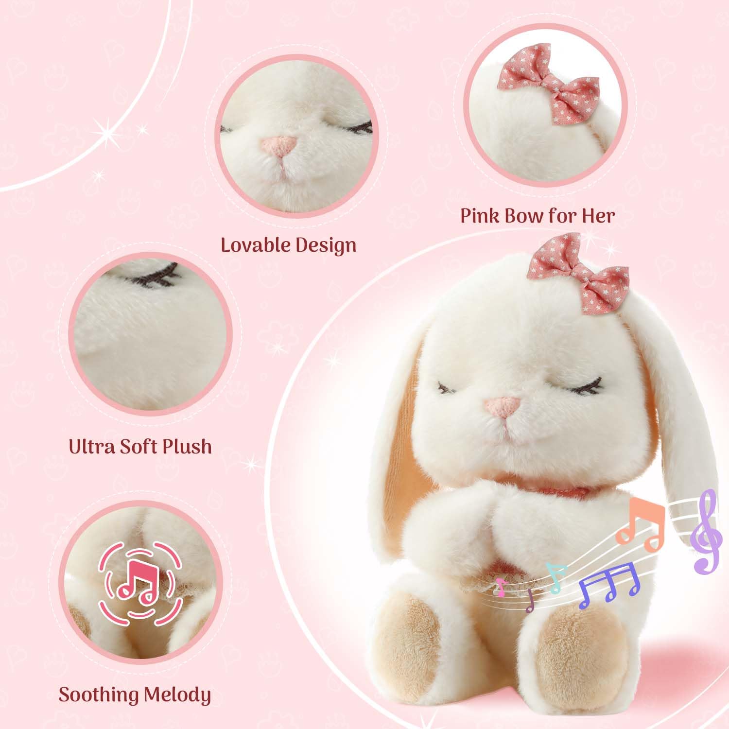 MyMateZoe praying-bunny-plush invites gentle bedtime prayers with soothing melody.
