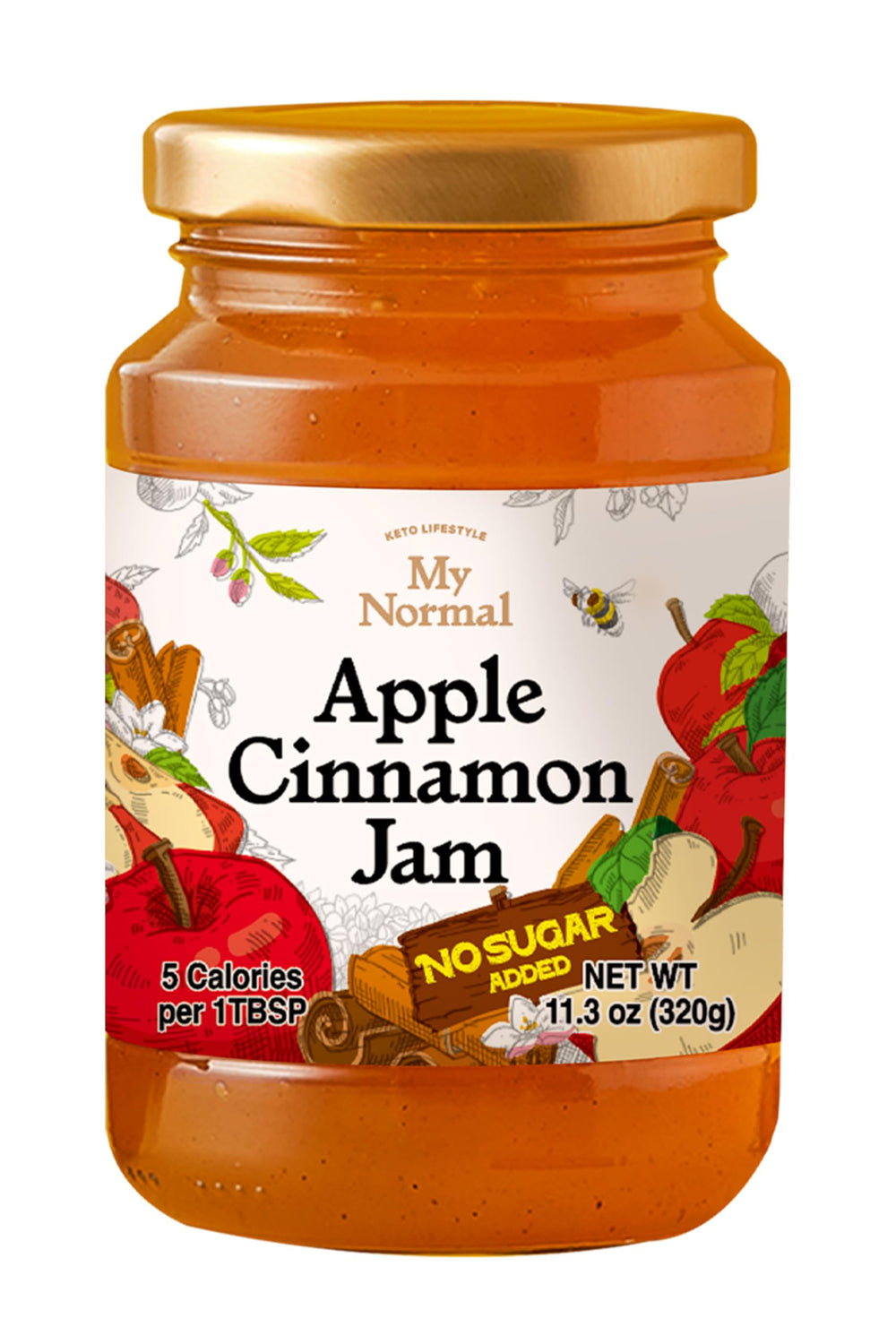 My Normal apple cinnamon jam jar front, keto-friendly spread for breakfast and snacks.