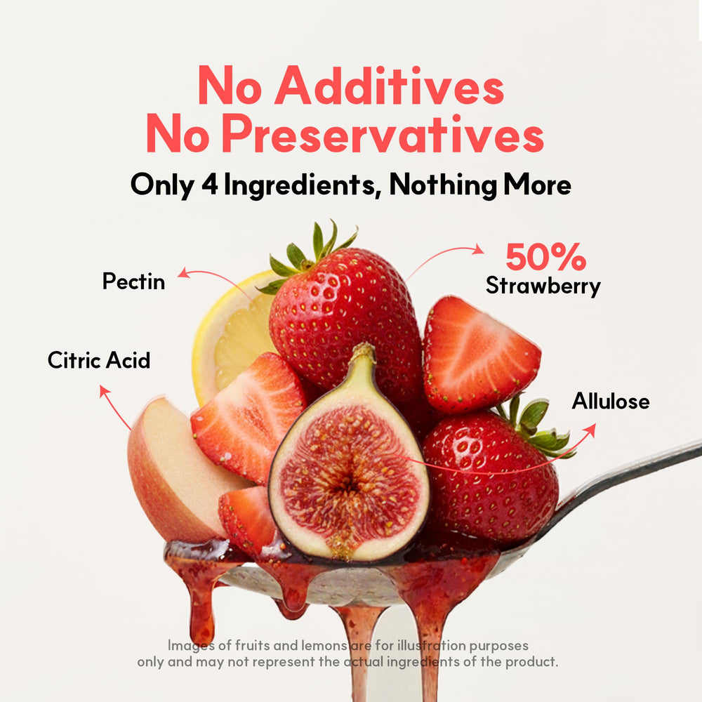 My Normal Strawberry Jam label indicates 116 calories per jar for mindful snacking.