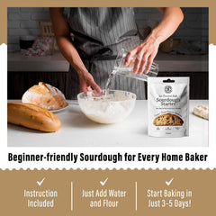 My Rustic Roots 12g sourdough starter package with simple instructions.