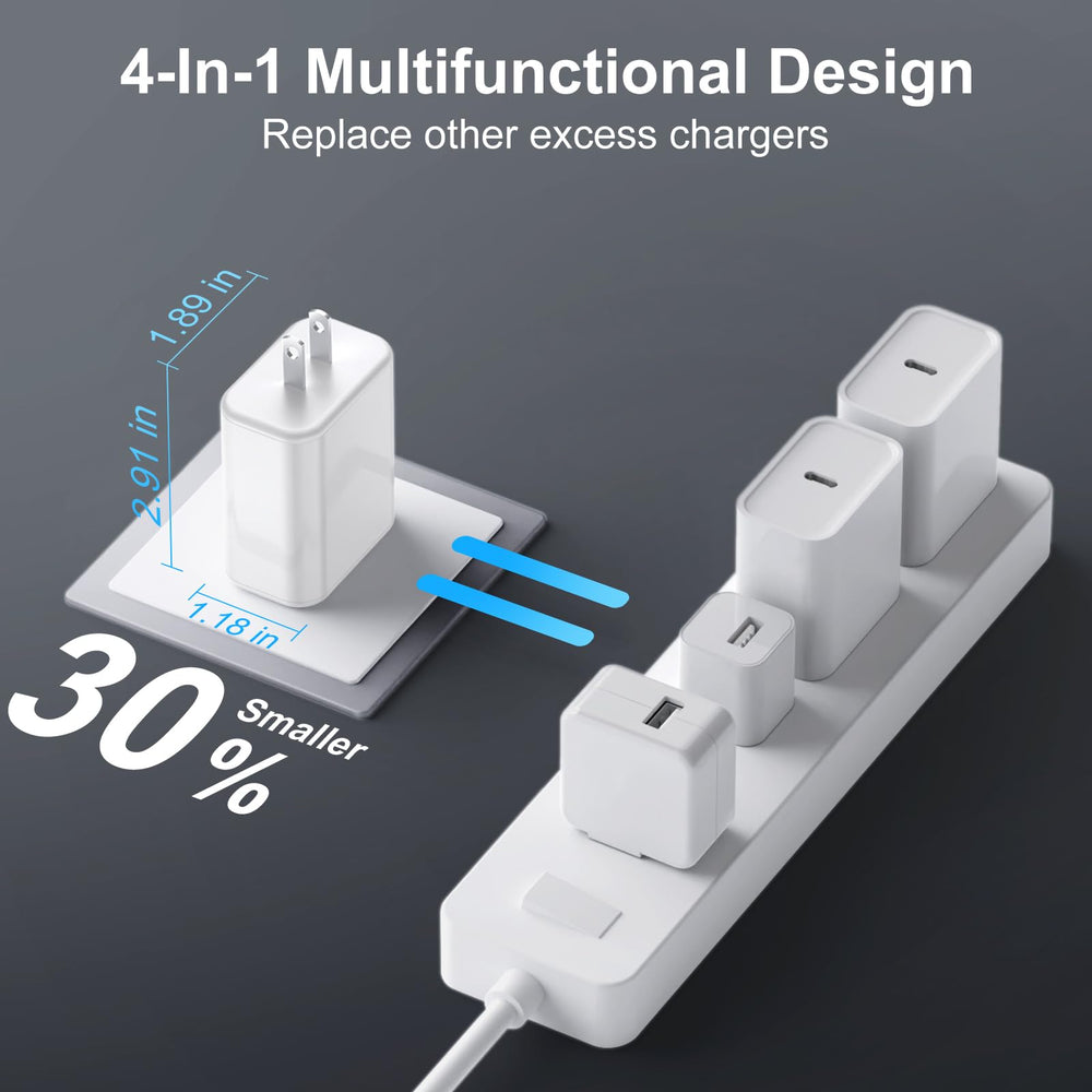 Compact travel design of MYBEER charger block fits bags and desks
