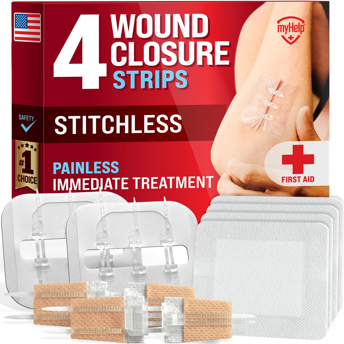 MYHELP emergency wound closure strips in kit form for quick bleeding control
