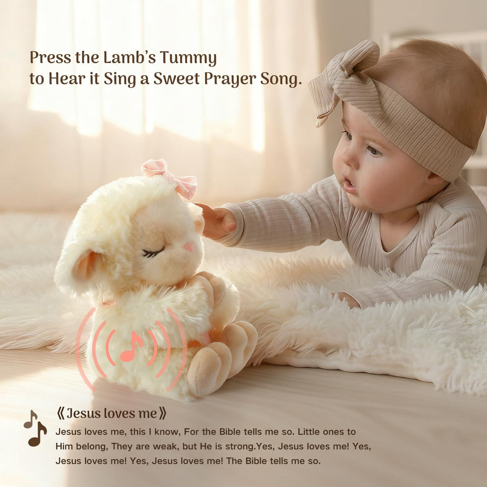 MyMateZoe 9-inch praying lamb plush close-up, soft and comforting