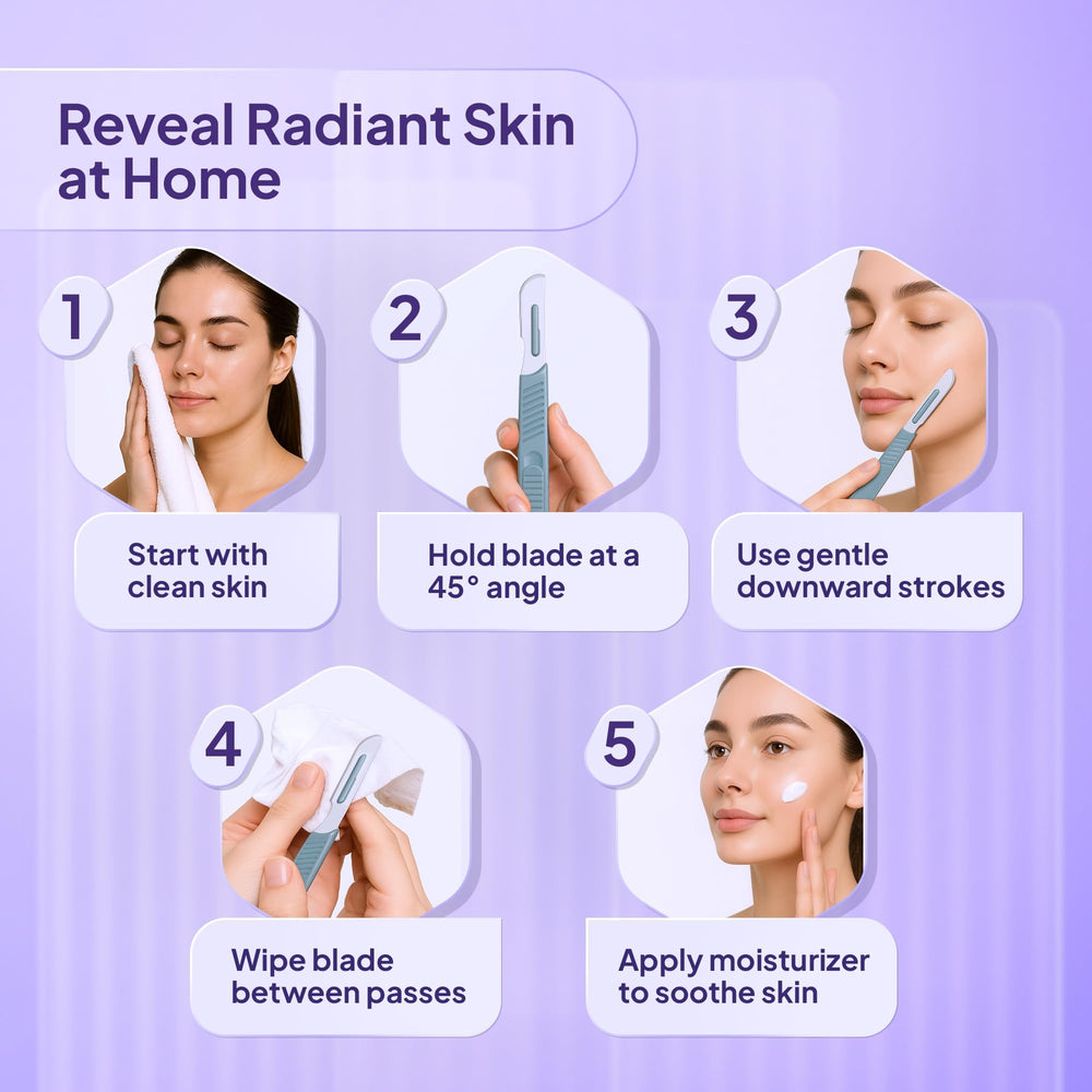 MyMed dermaplane razor removes peach fuzz for smoother skin.