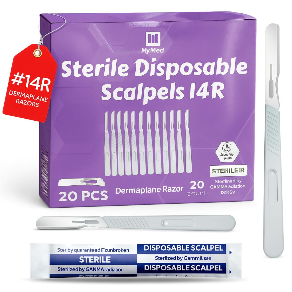MyMed disposable 14R dermaplane razor pack of 20 for at-home professional dermaplaning.