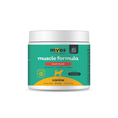 MYOS Canine Muscle Formula bottle with Fortetropin supports active dog recovery