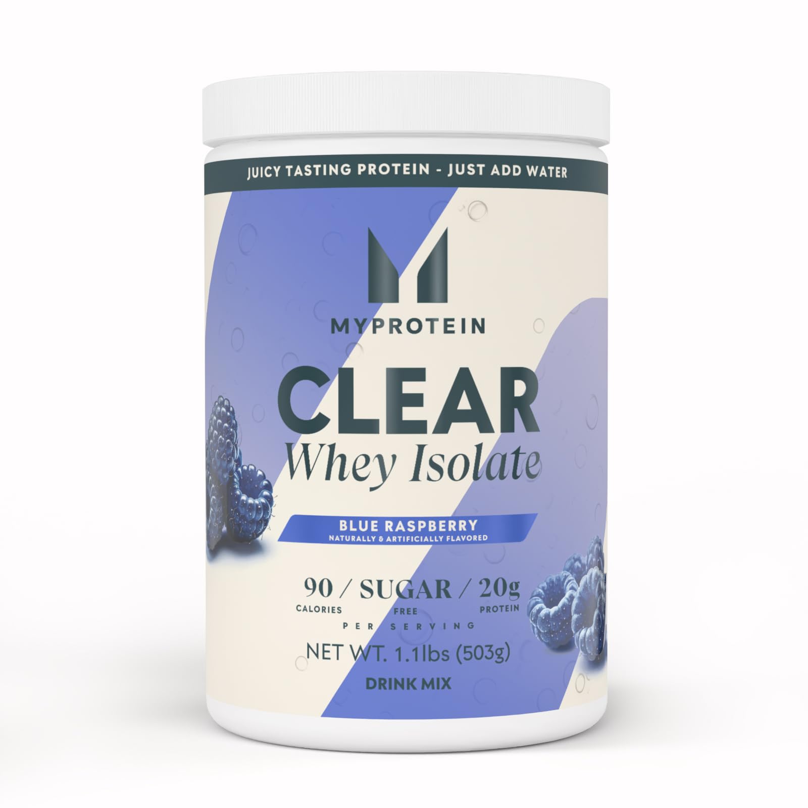 Myprotein Clear Whey Isolate blue raspberry bottle, 20g protein per serving for muscle support
