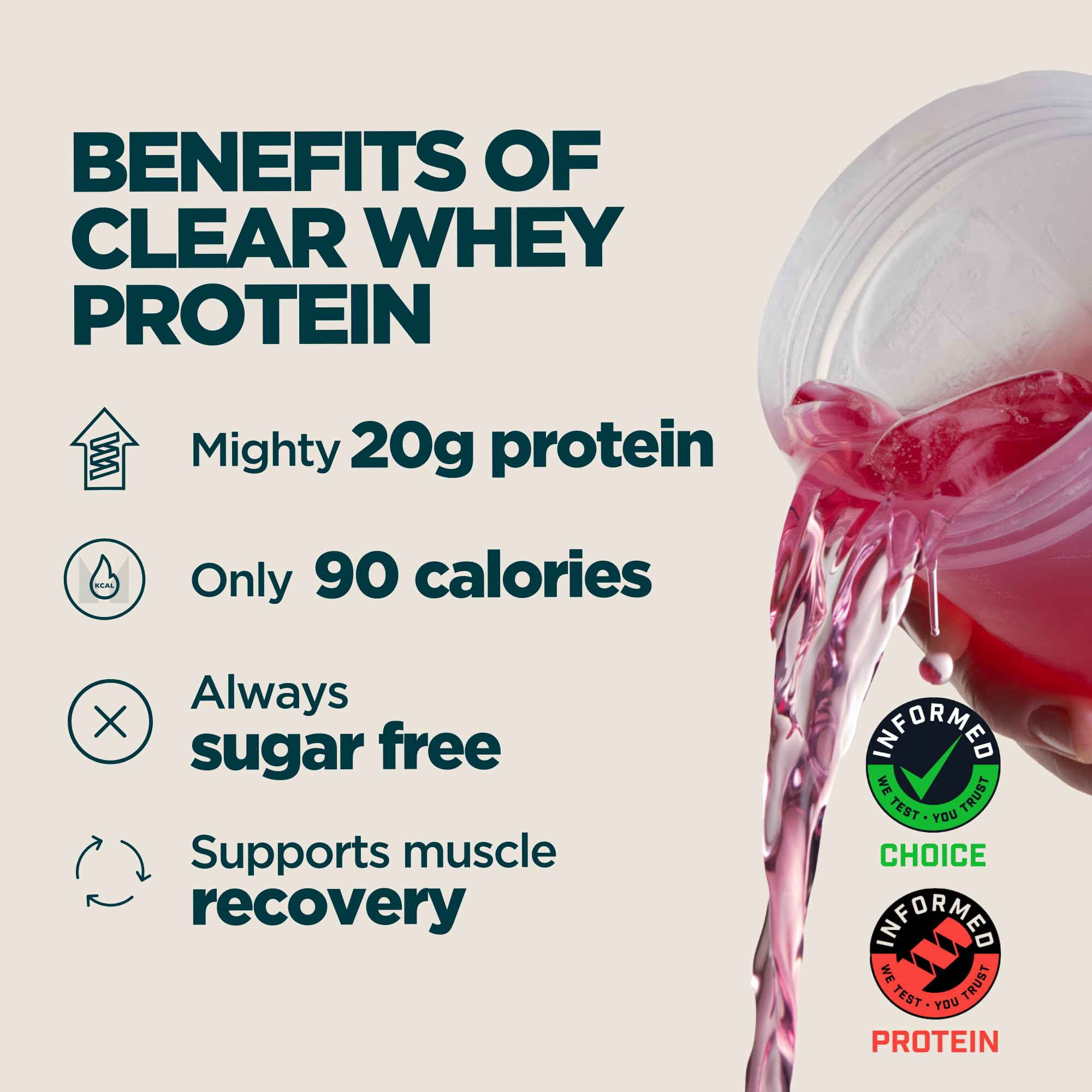 Myprotein Clear Whey Isolate Fruit Punch being poured into a glass for quick hydration