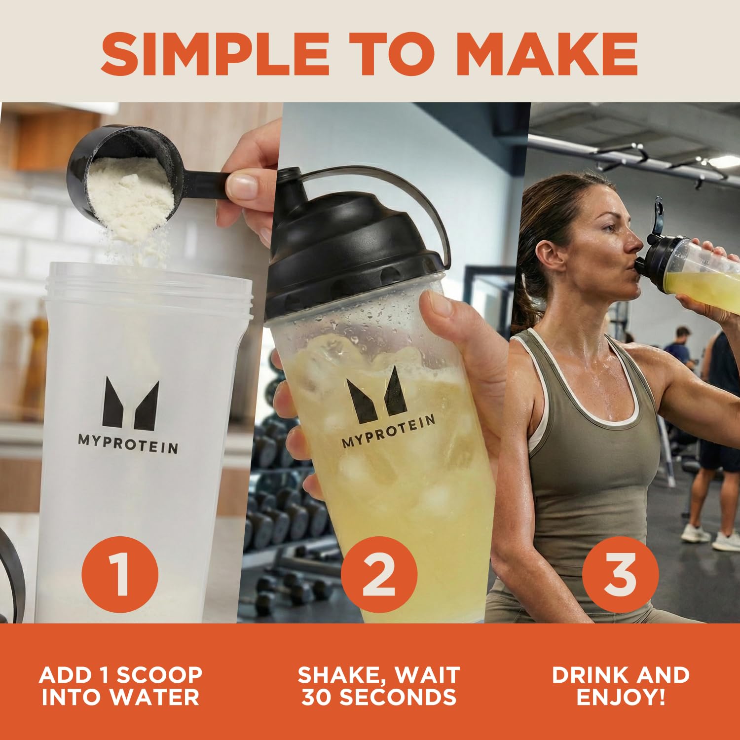 Myprotein Clear Whey Isolate Lemonade post-workout hydration image communicates protein after exercise