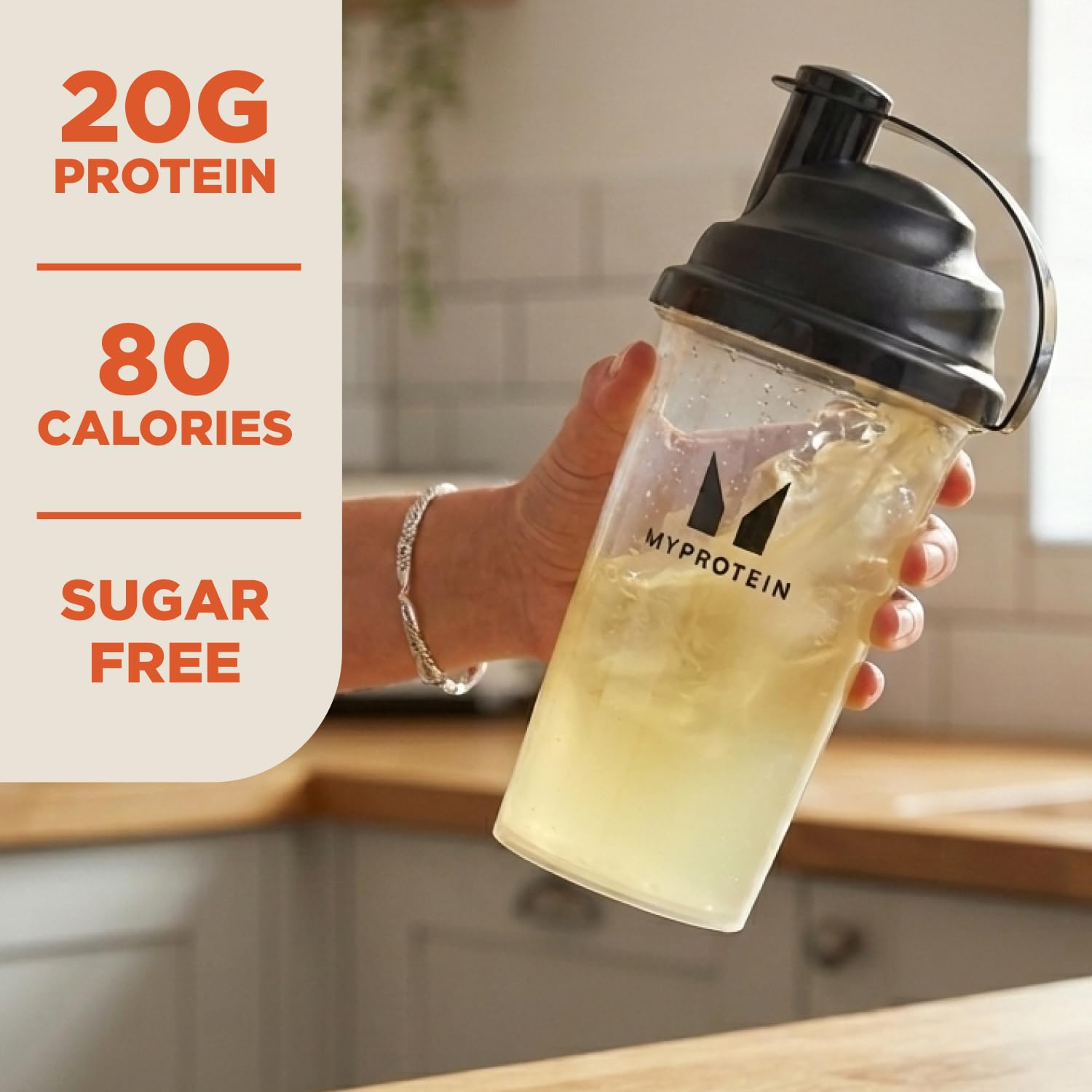 Myprotein Clear Whey Isolate Lemonade shake-prep image shows a quick, refreshing post-workout routine