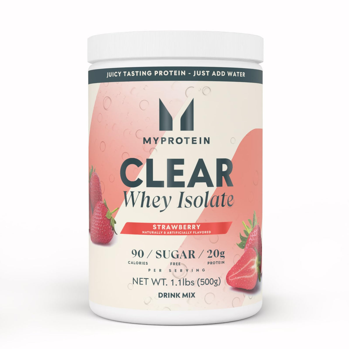 Myprotein Clear Whey Isolate Strawberry bottle pour shows a refreshing post workout option
