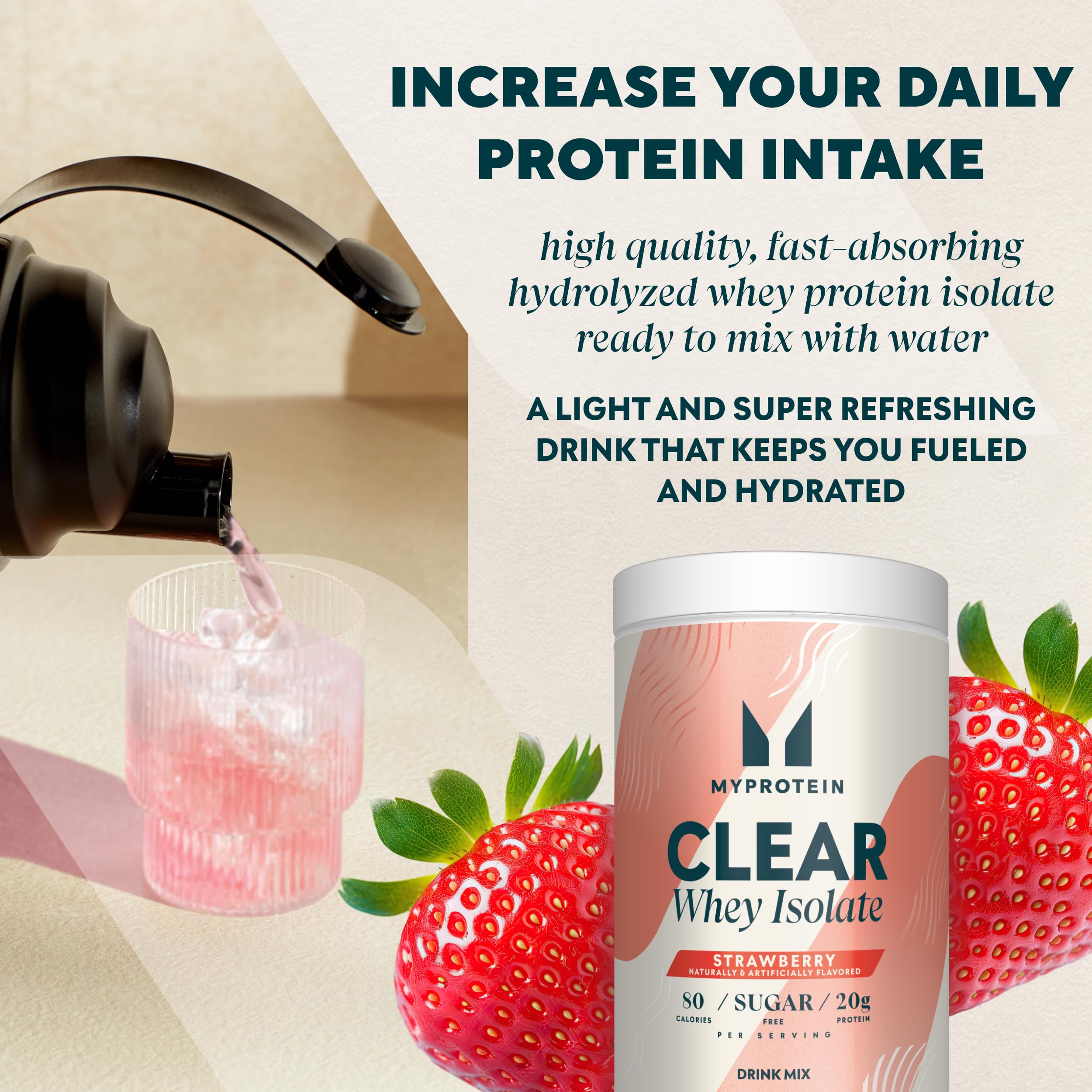 Myprotein Clear Whey Isolate Strawberry foamy finish indicates a light translucent shake