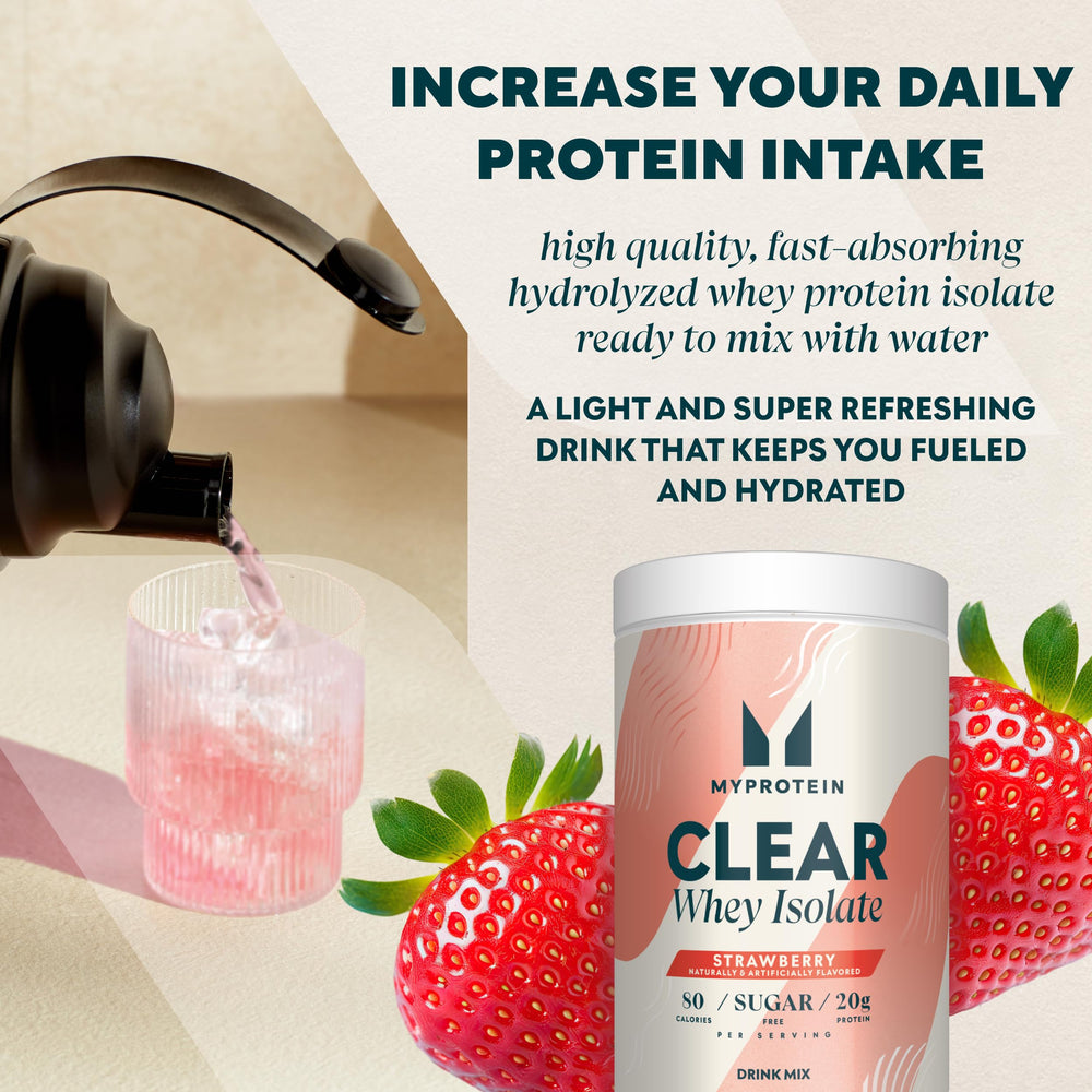Myprotein Clear Whey Isolate Strawberry foamy finish indicates a light translucent shake